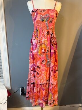 Banjanan Pink & Orange Floral Smocked Dress - M